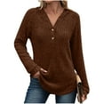 thumbnail image 2 of hotojiny Women Fall Hoodies Sweater Loose Button V Neck Knit Hooded Tops Fashion Long Sleeve Curved Hem Ribbed Shirts, 2 of 7
