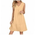 thumbnail image 1 of LOVZFMLL Robes pour Femmes Été Décontracté Tunique Ample Robes Col en V Manches Courtes/sans Manches Fluide Longueur Genou Robes Shift Kaki B L, 1 of 8