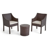 GDF Studio Sims Outdoor 3 Piece Wicker Chat Set, Multibrown with Beige Cushions