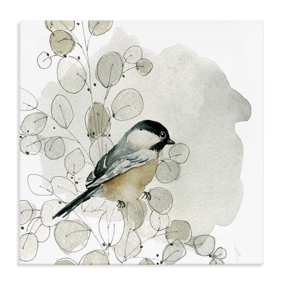 Stupell Industries Farmhouse Finch Bird Perched Soft Botanicals Canvas Art, 17 x 17, by Livi Finn