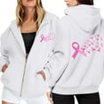 thumbnail image 2 of Cute Sweatshirts For Women Trendy Solid Color Zip Up Hoodie Pullover Cancer Awareness Month Casual Comfortable For Everyday Wear Tops Clothes With Pocket White XXL, 2 of 6