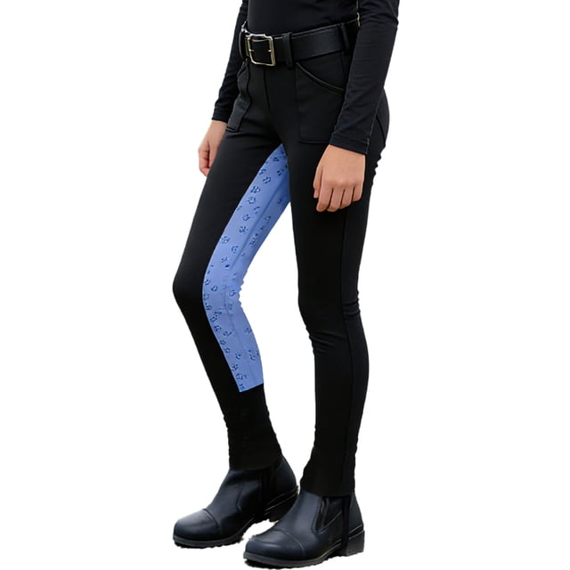 dPois Kids Girls Horseback Riding Tights High Waist Arena Training Breeches with Pockets for Riding Black 10