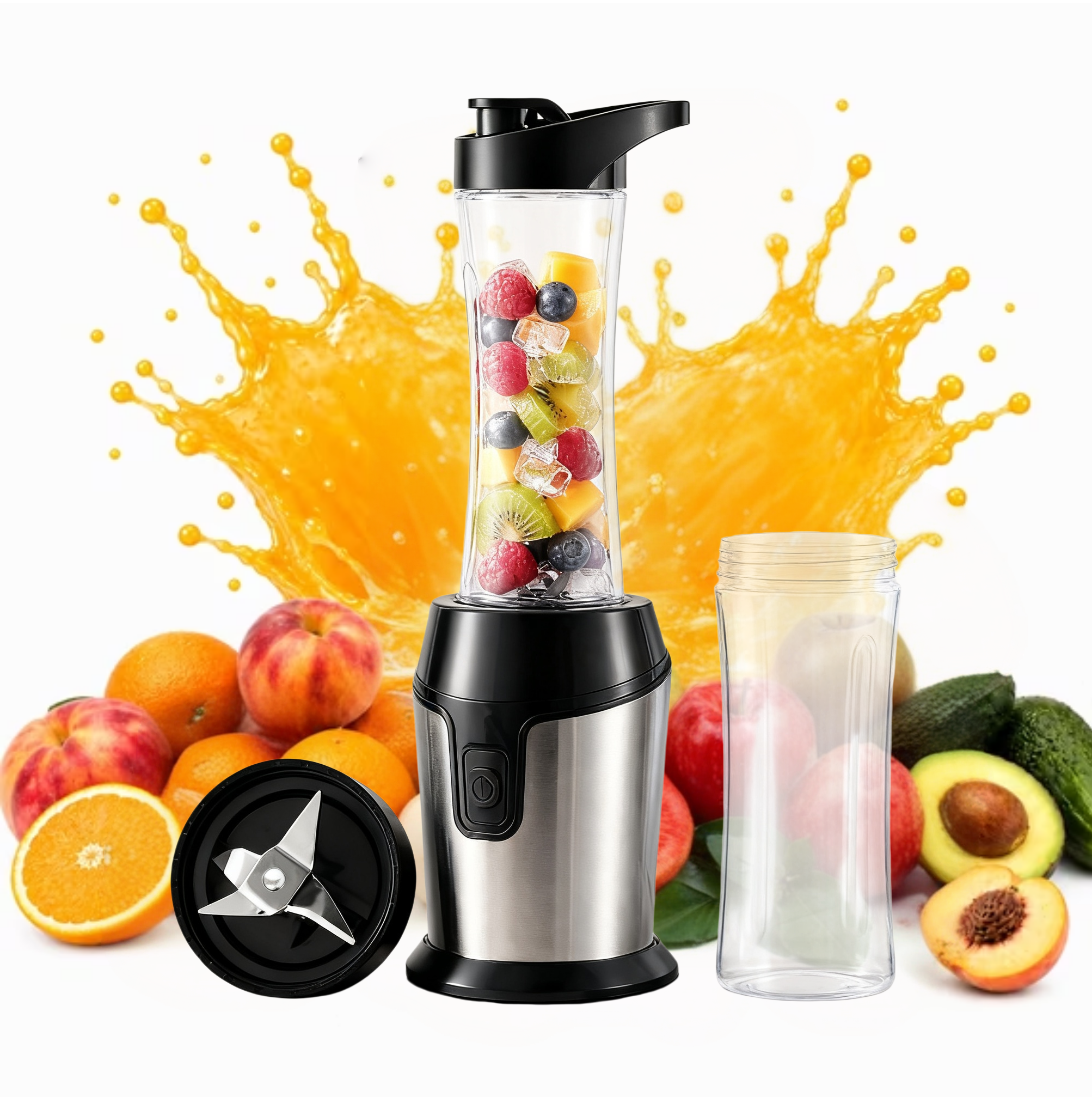 Asoricing Portable Blender, 600ML Personal Smoothie Blender Cup, 4-Blade 3D Stainless Steel Blades, Double-Layer Design, 22000 RPM High-Speed, 110Vβ240V, Black