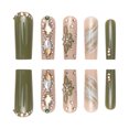 thumbnail image 3 of Usando armadura, flor verde, usando parche de uñas con purpurina, uñas postizas largas y desmontables, 3 of 4