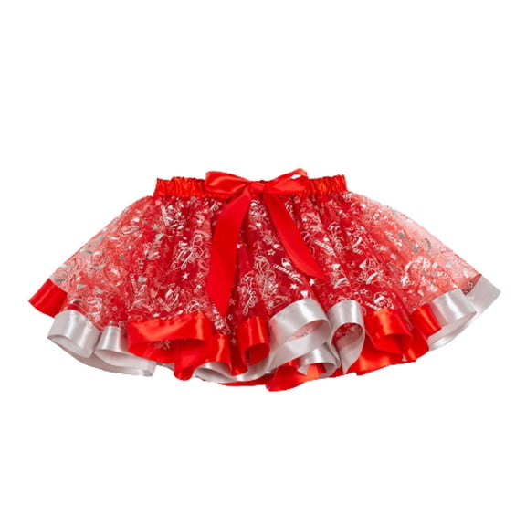 Odeerbi Girls Skirts Tutu Skirt Children's Clothing Christmas Skirt Printing Cartoon Elk Christmas Tree Skirt Mesh Red