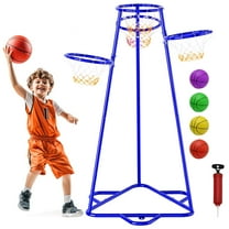 Bruce&Shark Basketball Hoop Portable Basketball Stand Toys Basketball Indoor Outdoor, Portable Basketball with 4 Hoops at Varying Heights and 4 Balls Toy Set