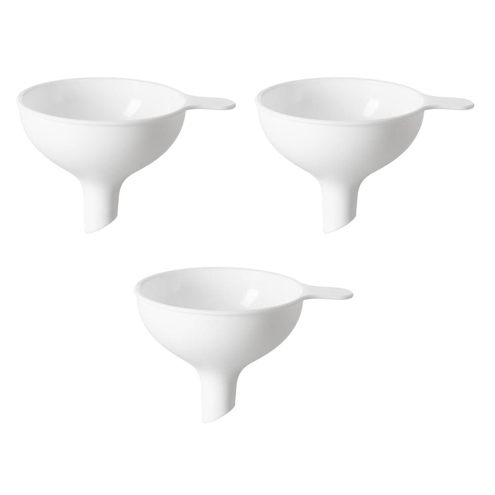 OUNONA Set of 3 White Plastic Liquid Funnels for Easy Pouring and Transfer Kitchen and Home Use