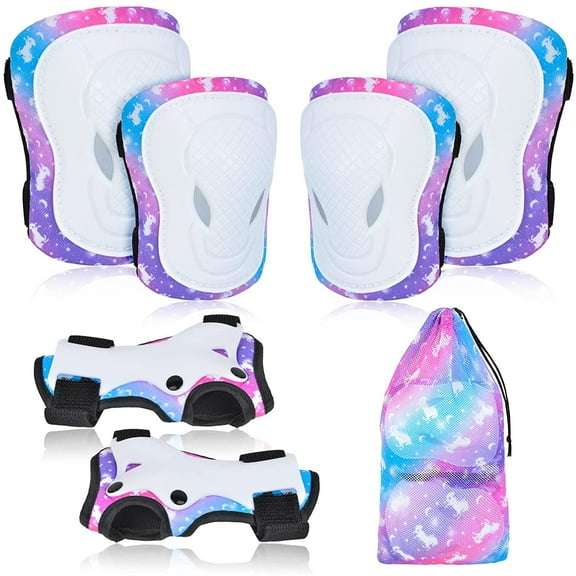 SpotinLida Knee Pads for Kids Elbow Pads Wrist Guards with Drawstring Mesh Bag, 7 in 1 Protective Gear Set for Girls Boys for Skating Cycling Bike Rollerblading Scooter, 3-8 Years