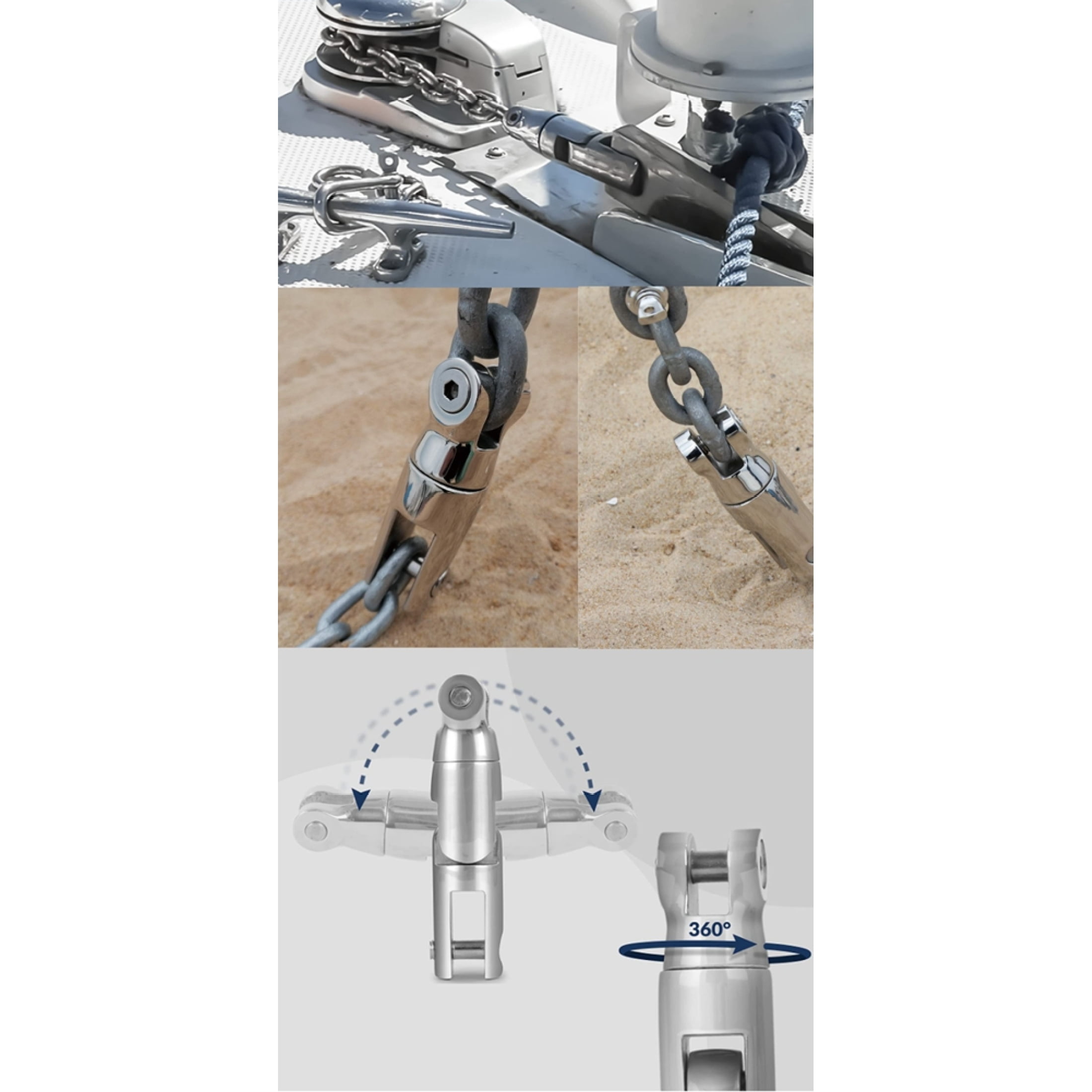 EUBUY Boat Anchor Swivel Connector 316 Stainless Steel 2 Section