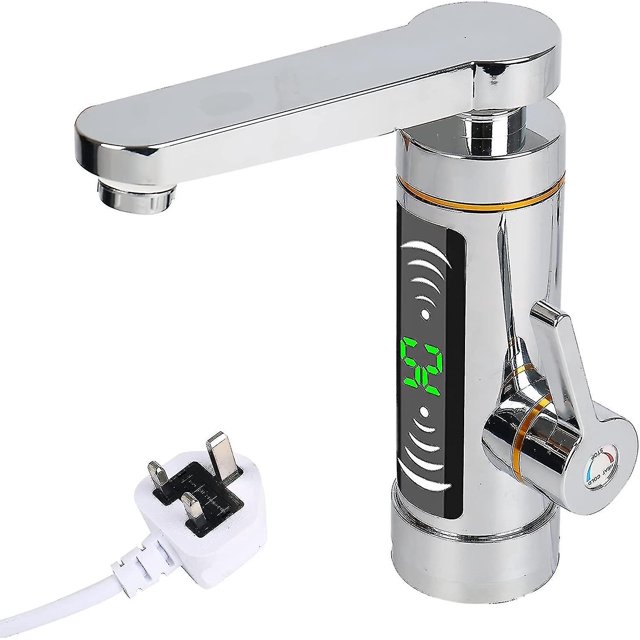 Robinet d'Eau Chaude Électrique Instantané 360 Rotatif en Acier Inoxydable avec Affichage Numérique de la Température Led Prise Uk