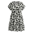 thumbnail image 4 of GRACE & GRANDEUR Women's Plus Size Easter Floral Print Dress Button Decor Notch Neck Ruffle Sleeve Tiered Flowy Midi Summer Holiday A Line Dresses with Pockets 4X Black, 4 of 6
