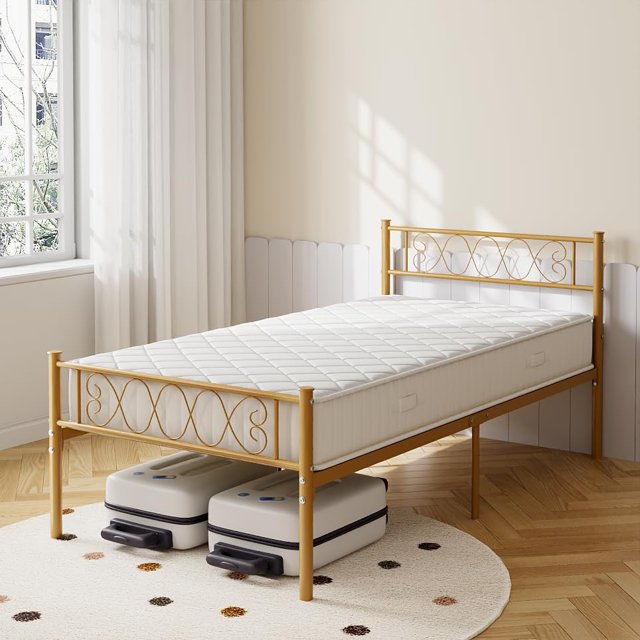 Twin Bed Frame, Metal Platform Bed Frame, Mattress Foundation with Steel Slat Support, No Box Spring Needed, Easy Assembly