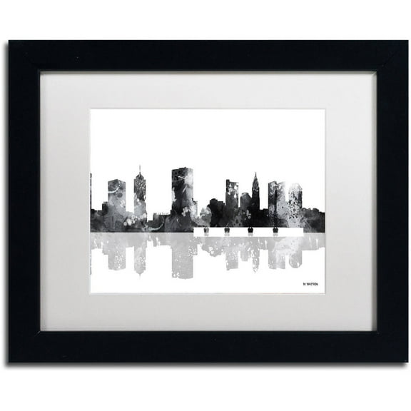 Trademark Fine Art "Columbus Ohio Skyline BG-1" Canvas Art by Marlene Watson, White Matte, Black Frame