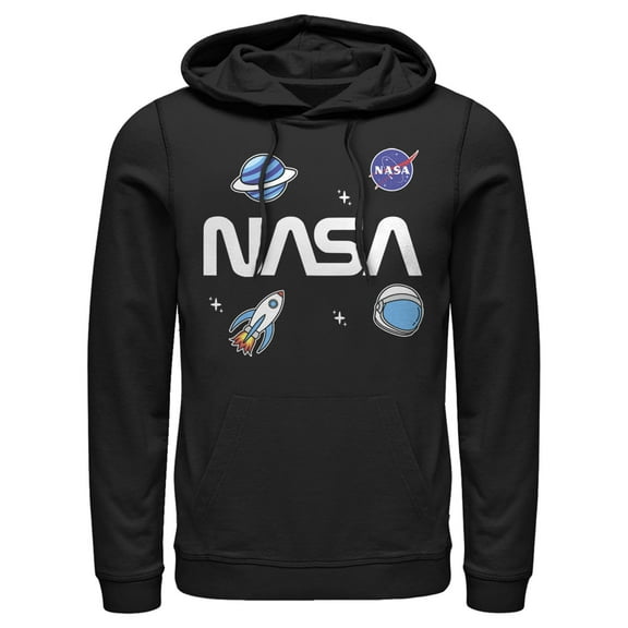 Men's NASA Logo Space Emoticon Pull Over Hoodie Black 2X Large