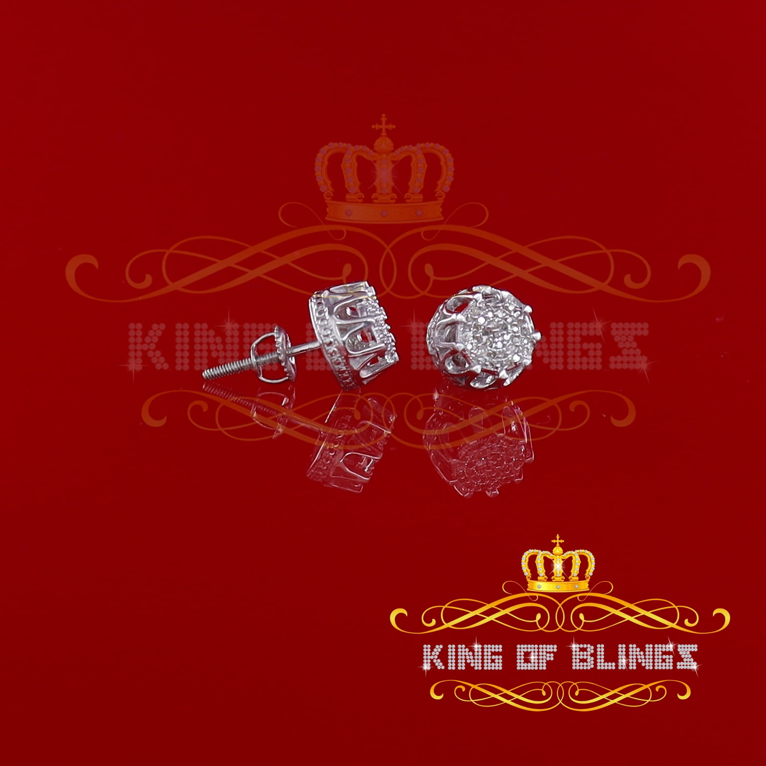 King of Bling's 925 Sterling Silver 0.18ct Diamond For Women's/ Men's White Stud Round Earrings