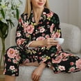 thumbnail image 5 of KLL Rose Flowers Print Women's Long Sleeve Pajamas with Pants Sleepwear Loungewear 2 Set-Medium, 5 of 7