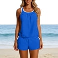 thumbnail image 6 of Costeam Womens Contrast White Trim Spaghetti Strap 2 Piece Outfit Set Loose Sleeveless Tank Top and Pull On Shorts with Side Pockets Elastic High Waist Solid Color Casual Matching Loungewear Suit, 6 of 8
