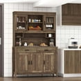 thumbnail image 5 of Costway Kitchen Pantry Cabinet with Microwave Countertop Double Glass Doors 2 Drawers, 5 of 10