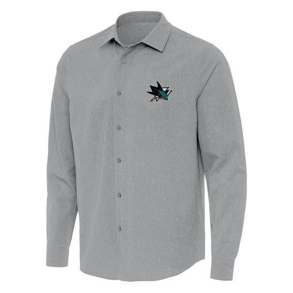 Men's Antigua Gray San Jose Sharks Exposure Woven Long Sleeve Button-Up Shirt
