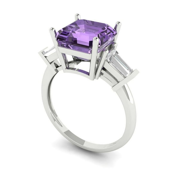 3ct asscher cut alexandrite 18k white gold 3 stone Bridal Wedding Engagement Promise Anniversary Ring for Women size 3.75