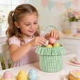 thumbnail image 5 of Easter Gingham Fabric Basket with Handle for Kids Egg Candy Storage Party Blue, 5 of 5