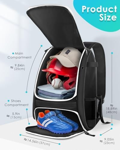 Voylla Baseball Bag, Softball Bag for Baseballgear & T-Ball Bat, Baseball Backpack with Shoes Compartment for Men/Women