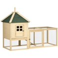 thumbnail image 1 of PawHut Wooden Rabbit Hutch with 3 Doors, Ramp, Slide-out Tray, Natural, 1 of 10