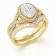 thumbnail image 3 of Jewelerix Oval Cut Moissanite Halo Engagement Ring Set in 14K White Gold Vermeil with Pavé & Baguette Accents, Bridal Ring Set, 3 of 6