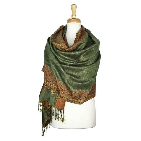 Layer Scarf - Paskmlna® Border Pattern Double Layered Reversible Woven Pashmina Shawl Scarf Wrap Stole #08