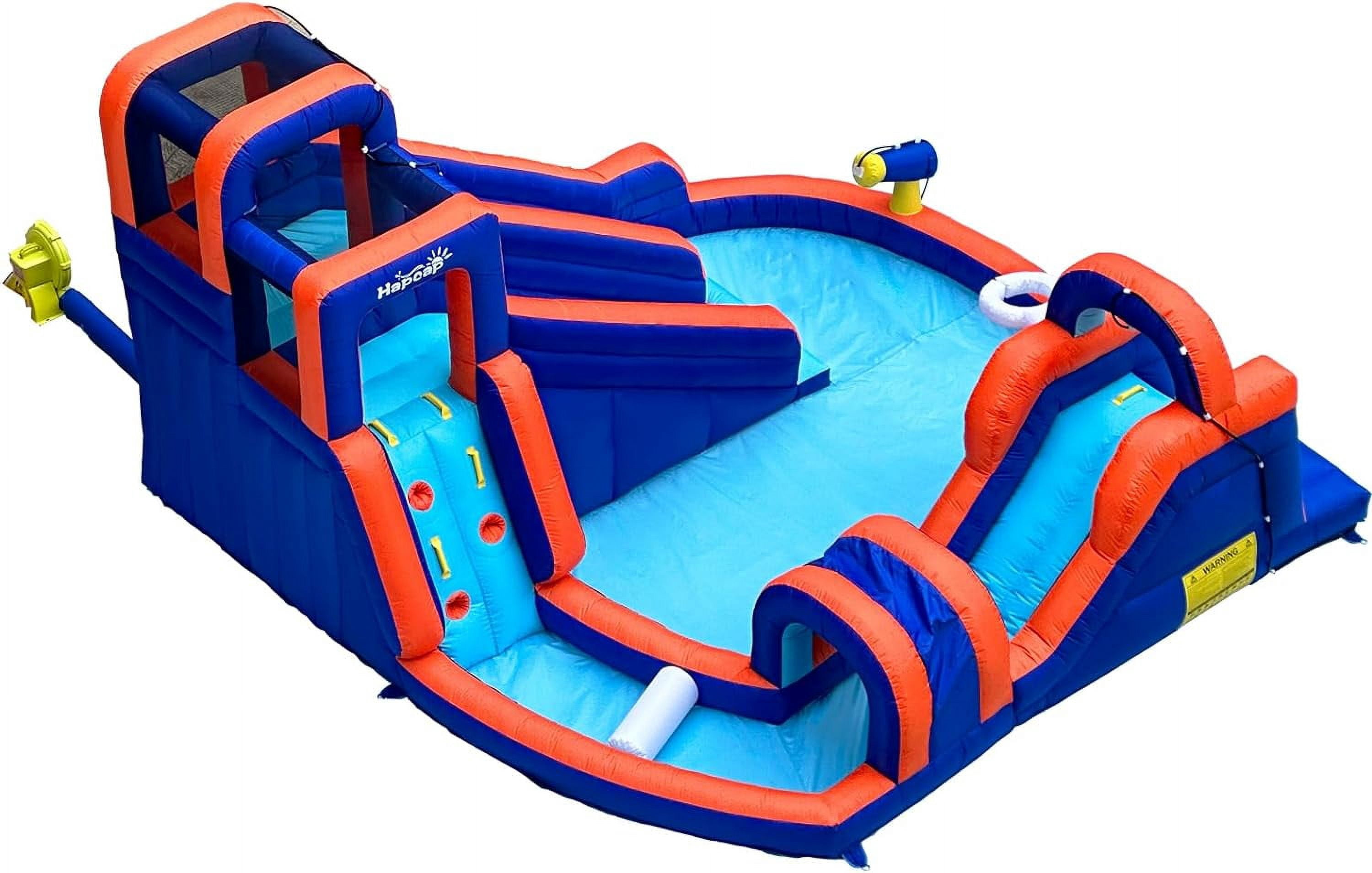Hapcap Inflatable Water slide with Climbing, Slides, and Pool for Kids, Bounce House with Tunnel and Air Blower