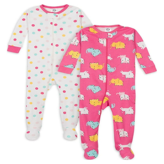 Pyjama en Coton Ajusté à Pieds pour Bébé et Fillette, Lot de 2