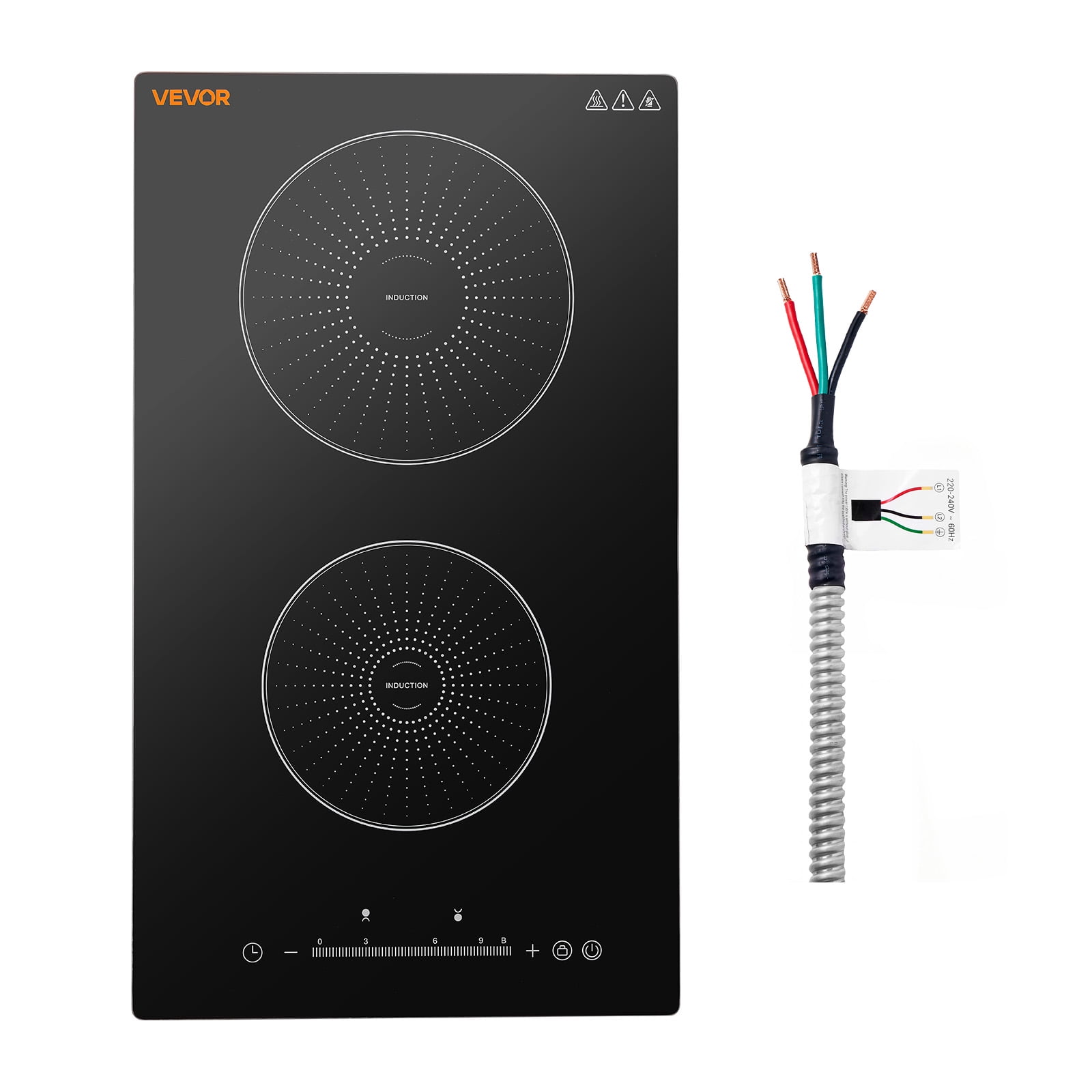 VEVOR Induction Cooktop 12inch 2 Burners Built-in Electric Stove 220V 3500W, Induction Burner for Kitchen, with 9 Power Levels, LED Touch Screen, Ceramic Glass Surface, Child Lock