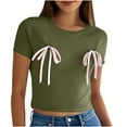 thumbnail image 2 of Blczomt Tops for Women Short Sleeve Workout Crop Basic Tees Bow Tie Going Out Summer Green Crew Neck Ladies Blouses, 2 of 7