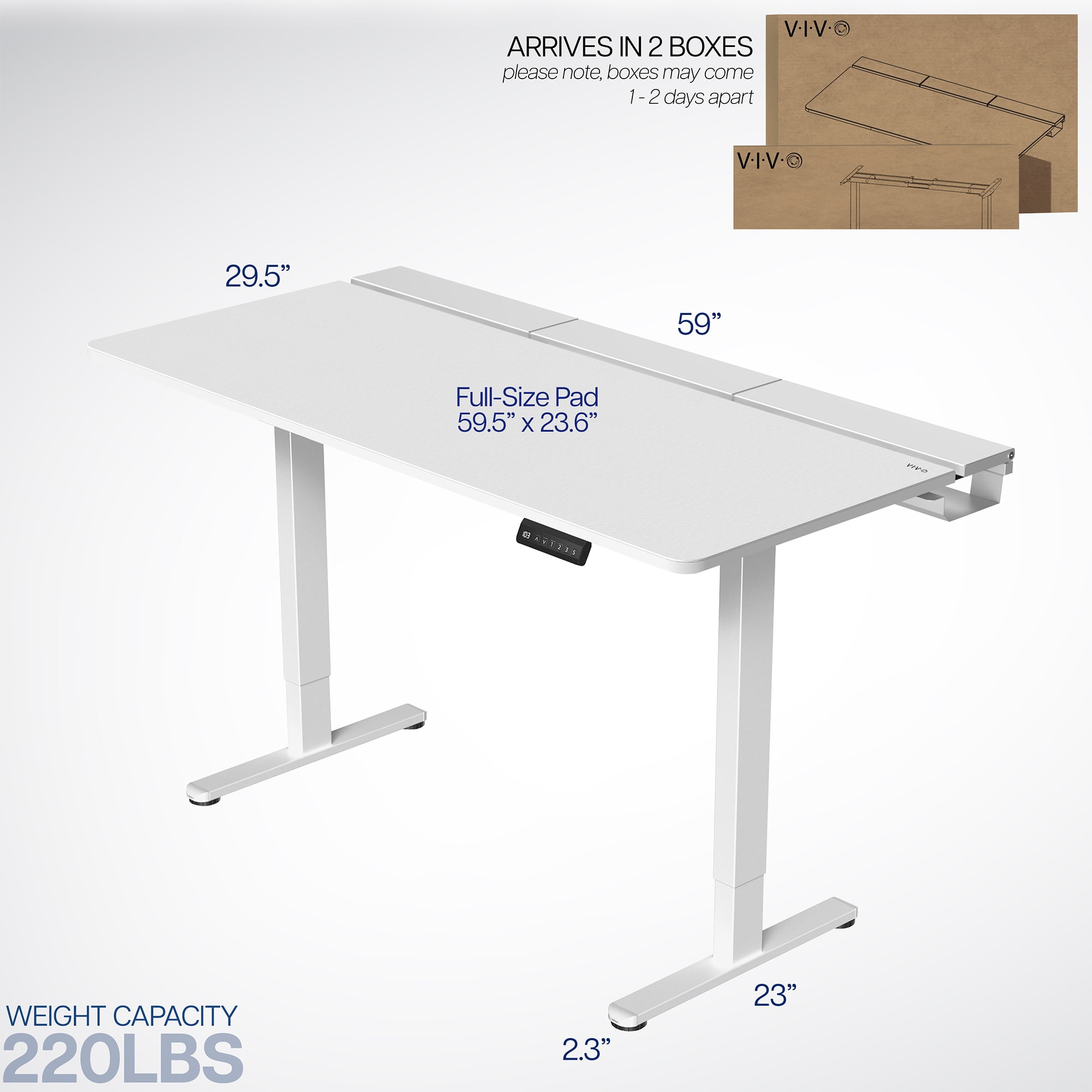 VIVO Electric 60" x 30" Desk, Full Pad, White Hidden Cable Tabletop, White Frame