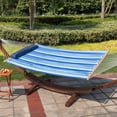 thumbnail image 4 of Lazy Daze Hammocks Hammock Quilted Fabric with Pillow for Two Person Double Size Spreader Bar Heavy Duty Stylish, Blue Stripe, 4 of 7