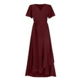 thumbnail image 2 of Green Blouses For Women Dressy Casual, Polka Dot Easter Dress Wrap Waist V Neck Side Slit Casual A Line Short Sleeve Flowy Maxi Wedding Guest Dresses Spaghetti Dress Casual (M, Wine) ZMTing, 2 of 4