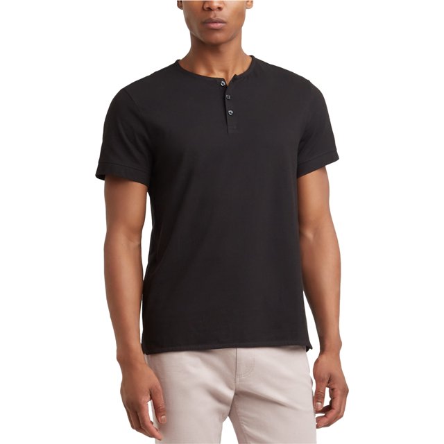 Kenneth Cole Dressy Henley - Camiseta para hombre, color negro, grande