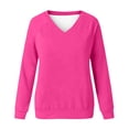 thumbnail image 4 of VEKDONE Womens Raglan Long Sleeve Sweatshirt Solid Color V Neck Loose Fit Pullover Top Casual Lightweight Comfy Solid Color Sweatshirts Hot Pink XXXL, 4 of 6