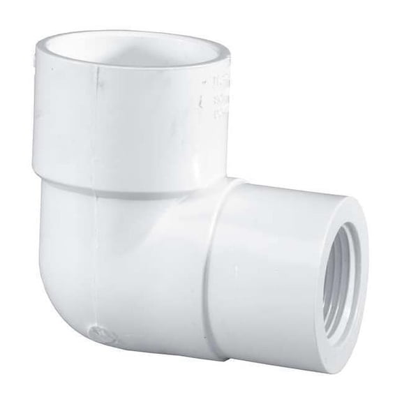 PVC Reducing Elbow, Socket x FNPT, 1 1/4 in x 1 in Pipe Size