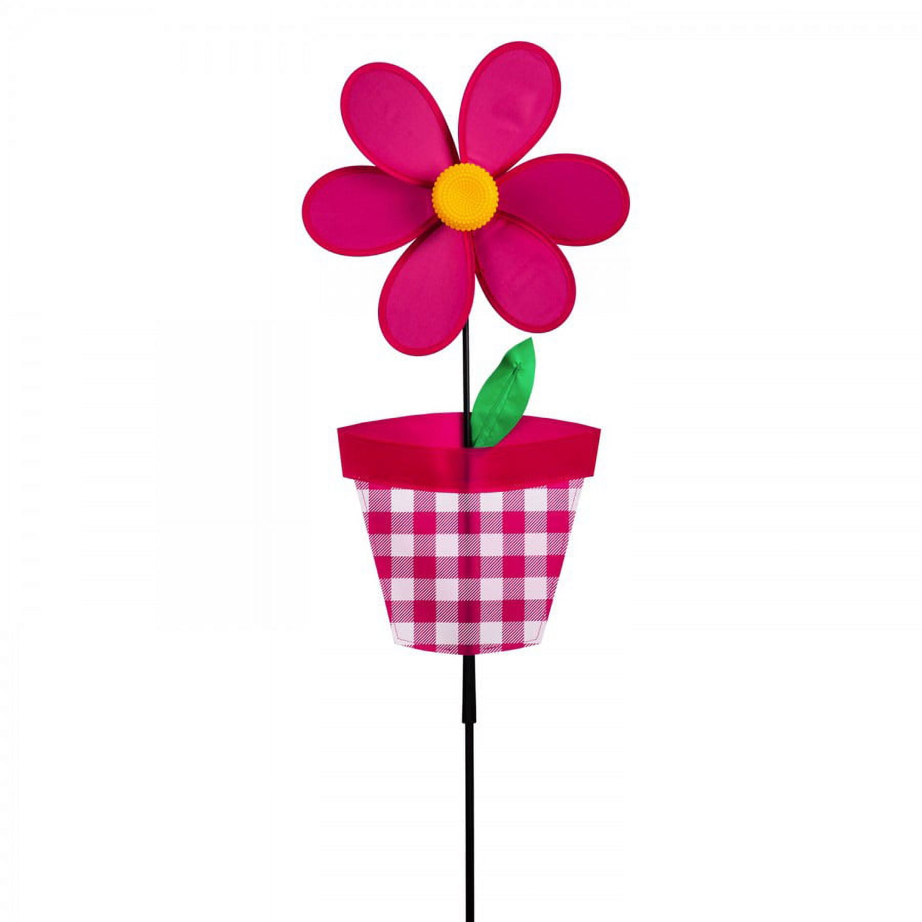 Evergreen Plaid Flower Pot Pinwheel Spinner, 3 Assorted