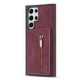 thumbnail image 5 of Feishell Back Flip Case for Samsung Galaxy S23 Ultra,Premium PU Leather Wallet Cover with ID Credit Card Holder & Zipper Pocket Magnetic Metal Button Kickstand Shockproof Phone Case,Winered, 5 of 6