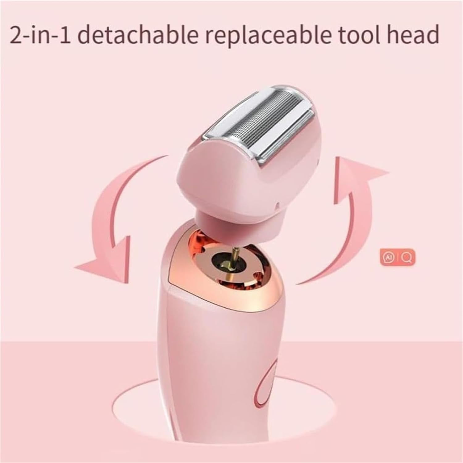 Electric Razor for Women, 2 in 1 Wet & Dry Electric Waterproof Shaver, Painless Hair Removal Removable Head for Bikini Leg Arm Underarm Area
