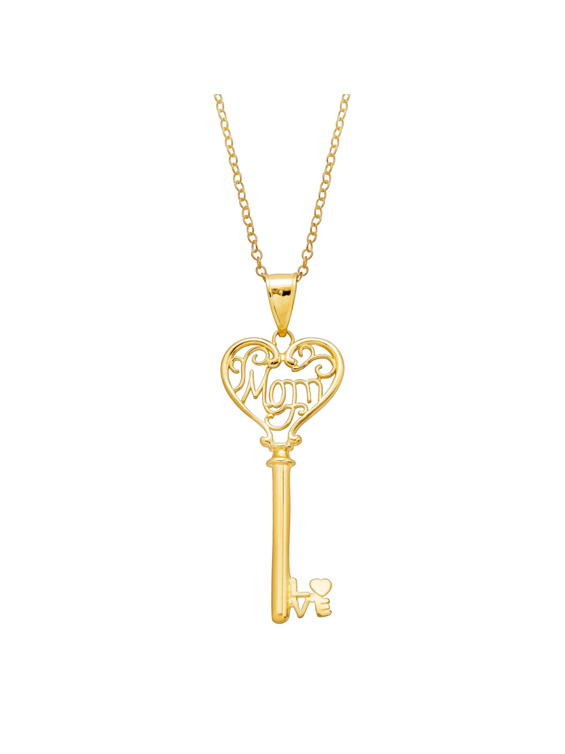 Gold Plated Sterling Silver & Genuine Diamond 18 Inch Heart Key Necklace