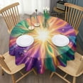 thumbnail image 3 of Colorful Tie Dye Burst Pattern Round Tablecloth 60"x60",Wrinkle Wipeable Table Cloth for Kitchen Dining Room Picnic Patio Party, 3 of 6