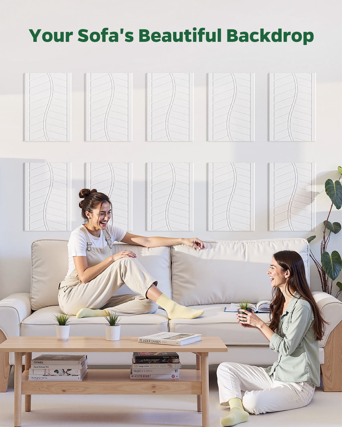 Kuchoow Acoustic Panels Self-Adhesive Sound Absorbing Panel for Recording Studio, 6 Pack Leaf Textured Decorative White Art Ceiling Tiles Sound Panel for Home Gaming Room 17" × 12" × 0.4"