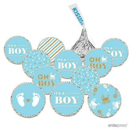 - Chocolate Drop Labels, Fits Hershey's Kisses, Ultimate Boy Baby Shower Collection, Baby Blue and Gold Glitter, 216-Pack