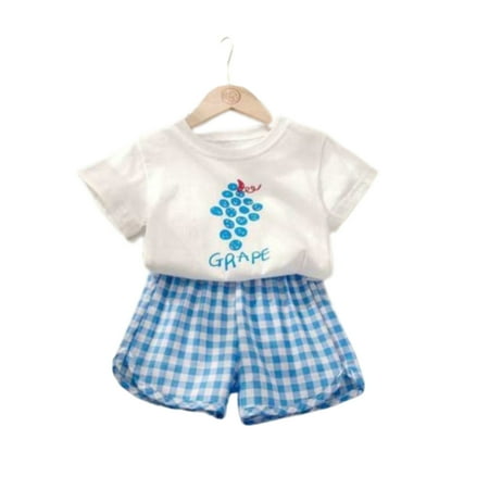 

PEACNNG Short Sleeved Suits Summer Baby Girls Clothes New Kids 2 Piece Set Cotton Toddler Plaid Shorts Set Clothing 9m-4y