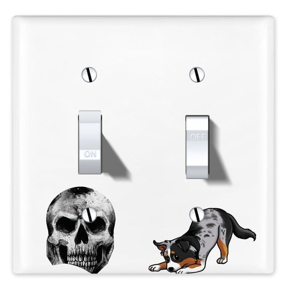 WIRESTER 2-Gang Toggle Wall Plate/Switch Plate Cover, Animal Gray Skull Raven Australian Shepherd Dog
