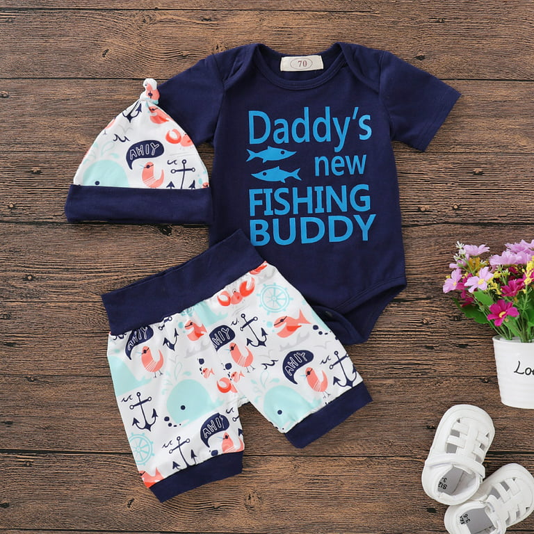 Gyratedream Fishing Buddy Baby Toddler Boys Clothes Tops T Shirt + Shorts Pants Outfits Clothes, Infant Boy's, Size: 0-6 Month, Blue