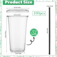 thumbnail image 2 of 100 Set 32oz Clear Plastic Cups with Flat Lids and Straws, PET Plastic Cups with Lids Colored Straws Drinking Disposable Cup for Ice Cream Cold Drink Iced Coffee Tea Juice(Black), 2 of 13